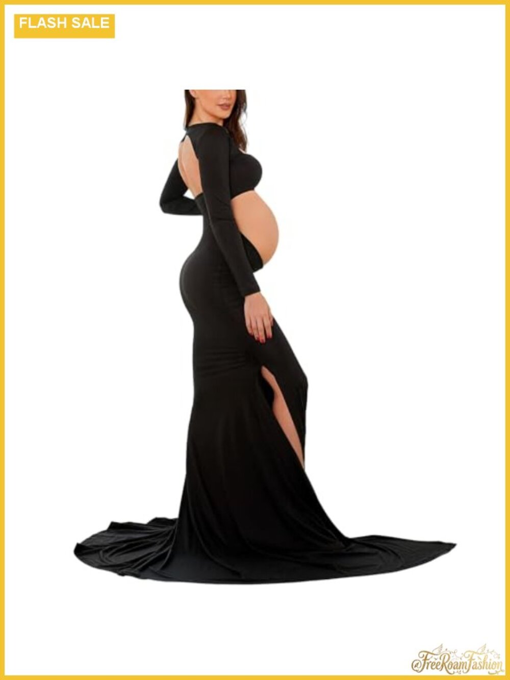 Maternity Photoshoot Dress Cut-Out Backless Side Split Maxi